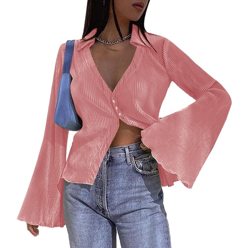 Zeagoo Deep V Neck Button‎ Front Blouse